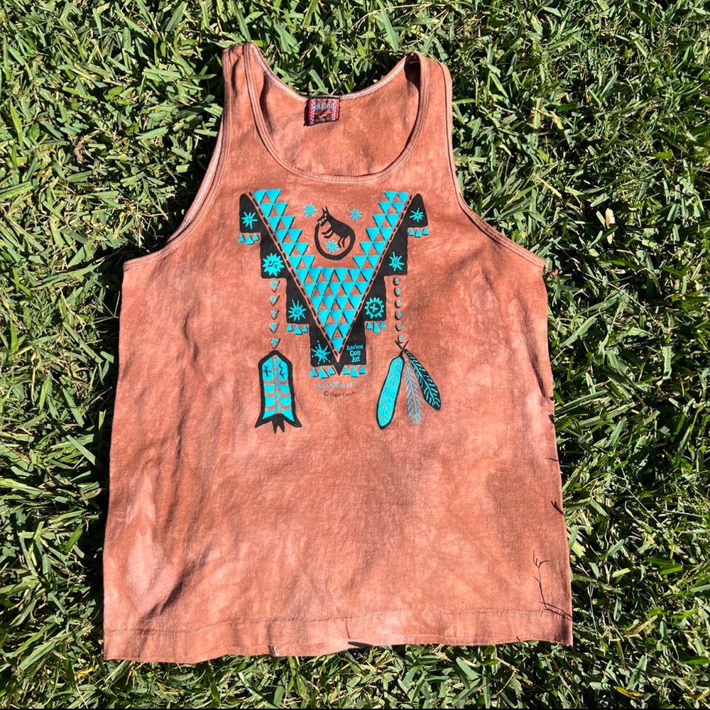 Vintage Dagoli Mens L 90s Ancient Cave Art Vancouver Canada Tank Double sided